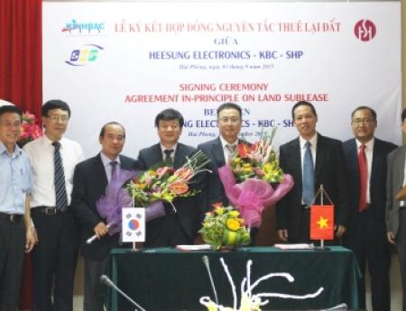 Lễ ký kết Hợp đồng nguyên tắc thuê đất tại KCN Tràng Duệ - Hải Phòng giữa KBC/SHP và Công ty HEE-SUNG ELECTRONICS